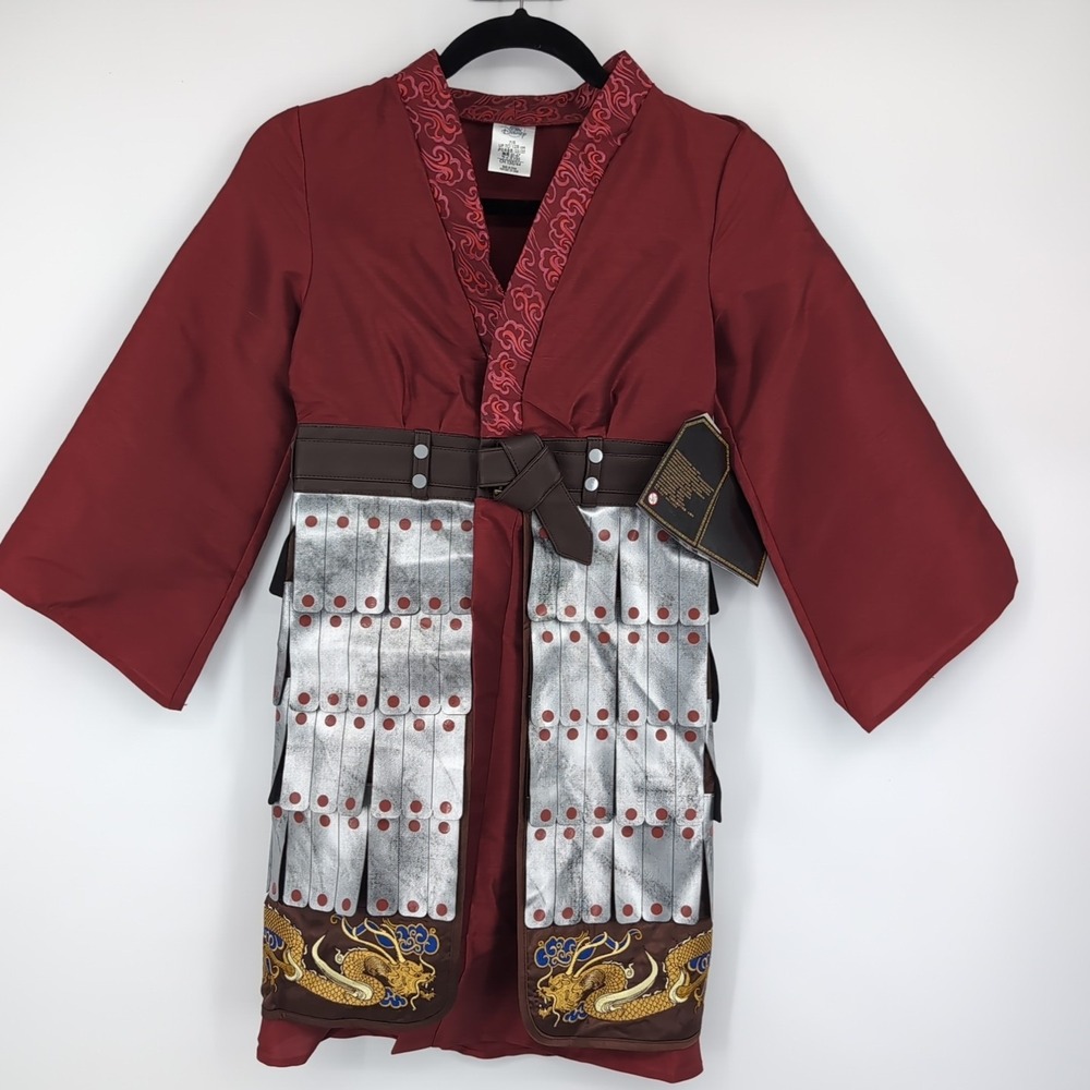Disney Mulan Deluxe Costume Kids Red Warrior Tunic Armor Dress Up 7/8 NEW